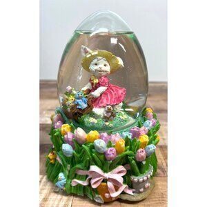 Easter Bunny Snow Globe With Tulip Base Music Box